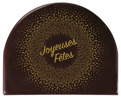Décor embout de bûche arrondi chocolat noir « Joyeuses Fêtes »